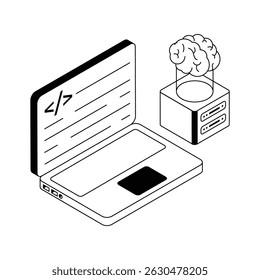 Grab this isometric icon showing coding software screen