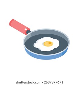 Grab this isometric icon of sizzling frying pan with egg
