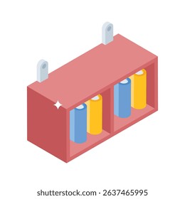 Grab this isometric icon of stacked wooden bookshelf with books
