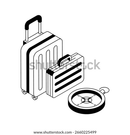Grab this isometric icon of stylish travel bags with compass
