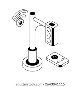 Grab this isometric icon of traffic signal with wifi signals