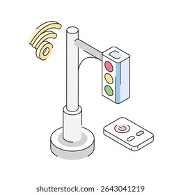 Grab this isometric icon of traffic signal with wifi signals