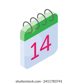 Grab this isometric icon of valentine day calendar, vector of valentine date