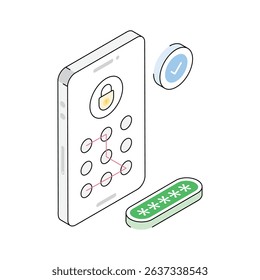 Grab this isometric outline icon showing pattern security feature