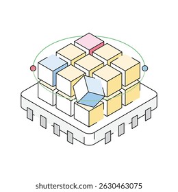 Grab this isometric style icon of 3d modeling chip
