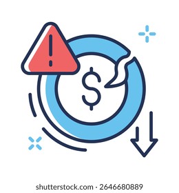 Grab this line icon of investment loss with downward arrow