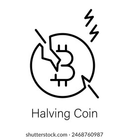 Coge este icono lineal de una moneda a la mitad 