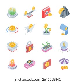 Grab this modern collection of data service isometric style icons