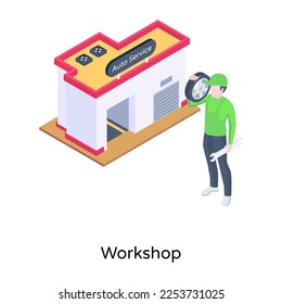 Grab this modern isometric icon of workshop 