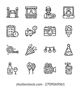 Agarra este moderno paquete de iconos de estilo de esquema de gestión de eventos