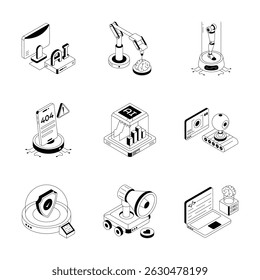 Grab this modern set of smart technology isometric icons, easy to edit designs