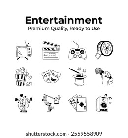 Grab this pack of entertainment icons in modern design style