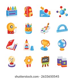 Grab this premium bundle showing school and study 2d style icons