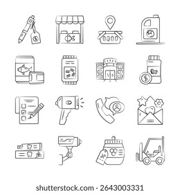 Grab this ready to use pack of ecommerce hand drawn icons