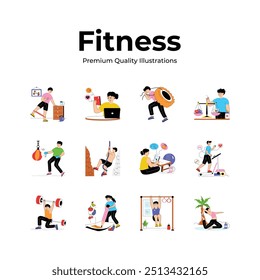 Grab this set of fitness and exercise flat illustrations
