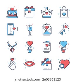 Grab this trendy bundle of love celebrations flat outline icons 