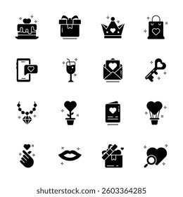 Grab this trendy bundle of love celebrations glyph icons 