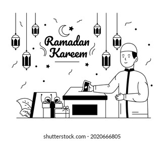 Agarra esta bien creada línea de glifo ilustración de la donación de ramadán 