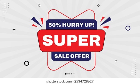 Grab Your Super Sale Offer: 50% Off! Hurry Up and Design Eye-Catching Sale Banners with Element Shapes Templates on Red, Purple, and White Gradient Backgrounds - Limited Time Only