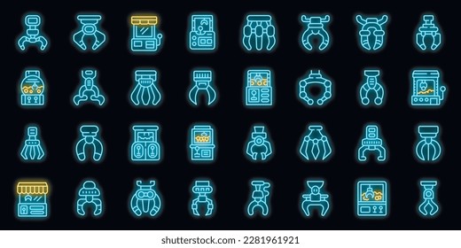 Los iconos de grabador establecen el vector de contorno. Grúas de cigalas. Color del neón del alcance del juego en negro