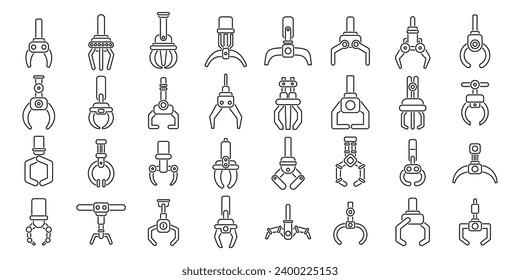 Grabber icons set outline vector. Crane claw game. Machine robotic toy