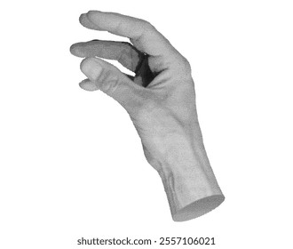 Grabbing, gripping, catching, taking gesture, hand sign isolated on white background. Halftone dotted retro style vector