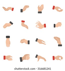 Grabbing hand icons set with picking taking and holding flat isolated vector illustration 