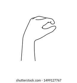 Grabbing hand. Man s hand pinching invisible item. Hand holding something with two fingers. Vector flat outline icon illustration isolated on white background.