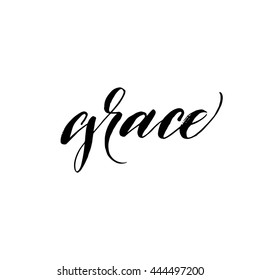 Grace card. Hand drawn background. Hand drawn word Grace. Ink illustration. Modern brush calligraphy. Isolated on white background. 