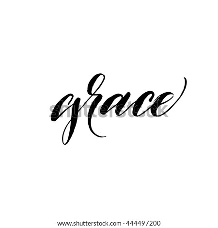 Grace card. Hand drawn background. Hand drawn word Grace. Ink illustration. Modern brush calligraphy. Isolated on white background. 