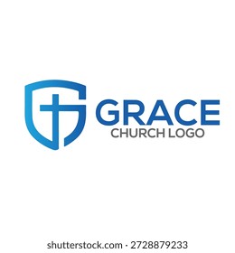 Grace Church Shield Logo Concept with Cross – Christian Church Emblem Design