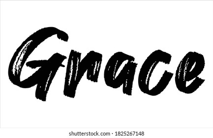 Grace Hand drawn Brush Typography Black text lettering words and phrase isolated on the White background