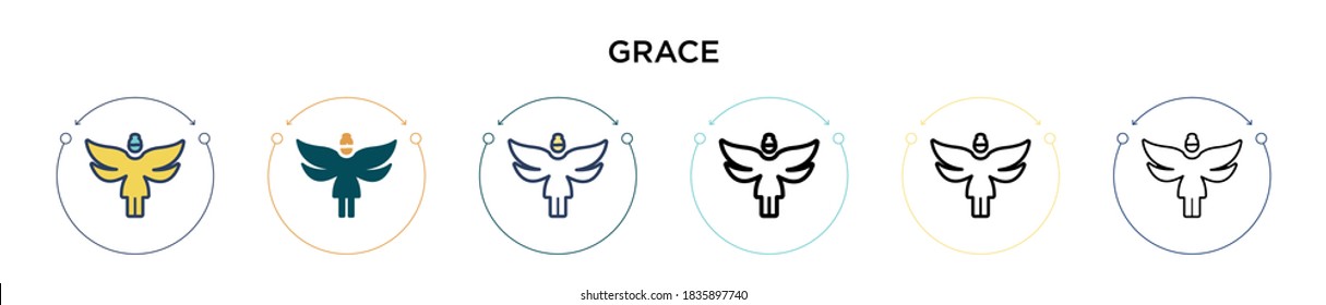 Grace icon in filled, thin line, outline and stroke style. Vector illustration of two colored and black grace vector icons designs can be used for mobile, ui, web