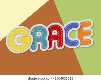 grace letters banner with border stitches