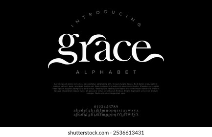 Grace typography beauty fashion elegant minimalist serif italic fonts decorative wedding vintage retro logos. Minimal luxury font alphabet logo. Vector illustration