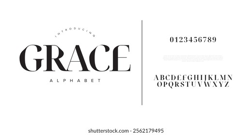 Grace typography beauty fashion elegant minimalist serif italic fonts decorative wedding vintage retro logos. Minimal luxury font alphabet logo. Vector illustration