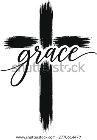 Grace Typography with Brush Cross Minimal Christian Faith Design