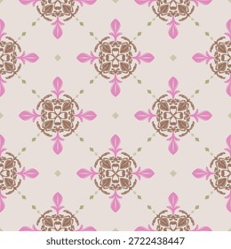 Monograma Clásica Abstractas agraciado con lujo detallado rosa marrón verde sobre fondo beige. Elegancia sin fisuras diseño de Vector de patrón de borde para la decoración, ornamento, azulejos, mosaico, cerámica, camisa