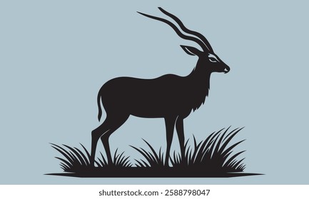 Graceful Antelope Silhouette  Vector Black Art  