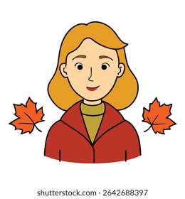 A graceful autumn woman wrapped in warm hues of amber and gold, surrounded by falling leaves, embodying the cozy, vibrant spirit of the crisp fall season.
