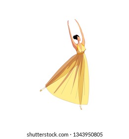 Graceful ballerina in beautiful dress performing dance.