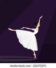 graceful ballerina dancing on a stage. Vector illustration.