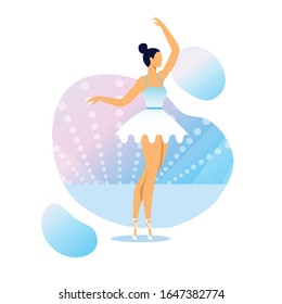 Graceful Ballerina Performance Vector Illustration. Elegant Young Woman in Tutu and Pointe Shoes Cartoon Character. Beautiful Female Dancer on Stage. Exquisite Theatrical Show, Classic Dance