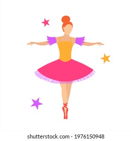 Graceful ballerina in a pink tutu on pointe shoes. Vector isolated illustration in flat style
