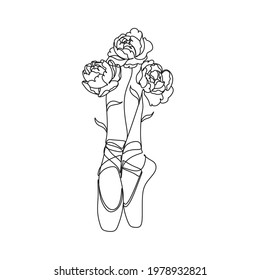 Graceful ballet dancer or classic ballerina dancing. Woman with the peony cloth. The dance, grace, artist, contemporary, movement, action and motion concept. Pointe shoes

