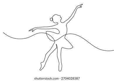 Dançarino de balé gracioso em desenho contínuo de uma linha com estilo de vetor de contorno minimalista simples