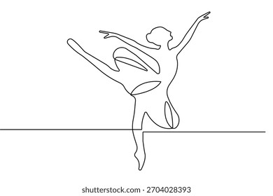 Dançarino de balé gracioso em desenho contínuo de uma linha com estilo de vetor de contorno minimalista simples