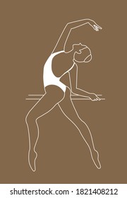 Graceful ballet gymnast in white. Vector contour illustration of a girl. The girl is doing exercises.
