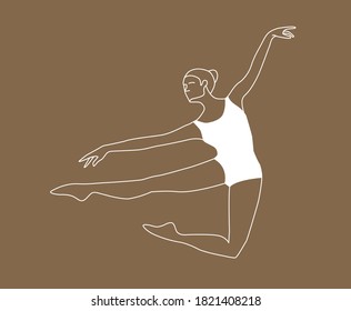 Graceful ballet gymnast in white. Vector contour illustration of a girl. The girl is doing exercises.