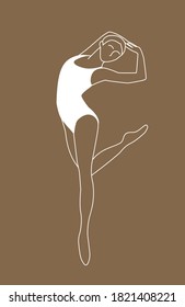 Graceful ballet gymnast in white. Vector contour illustration of a girl. The girl is doing exercises.